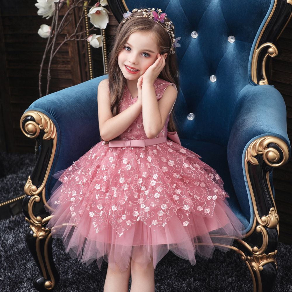 HEYKIDOO Kids Girls Stylish Cute Casual Party Dress-Pink